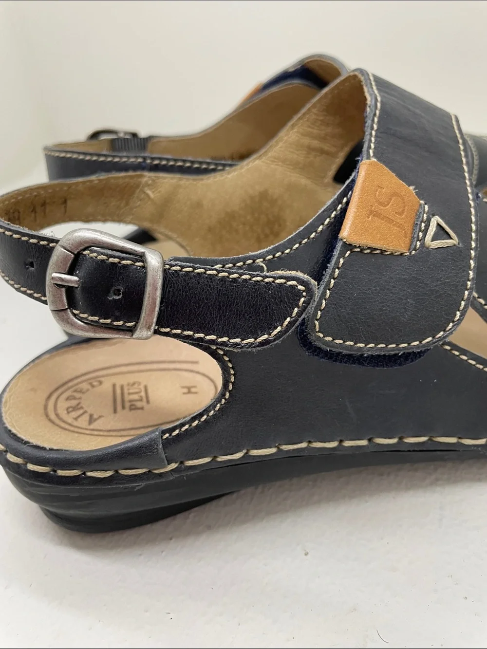 Josef Seibel Navy Leather Adjustable Slingback Sandals